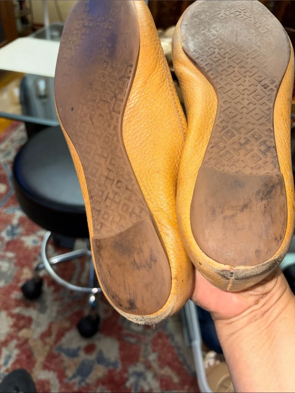 Tory Burch Mustard Leather Logo Ballet Flats
